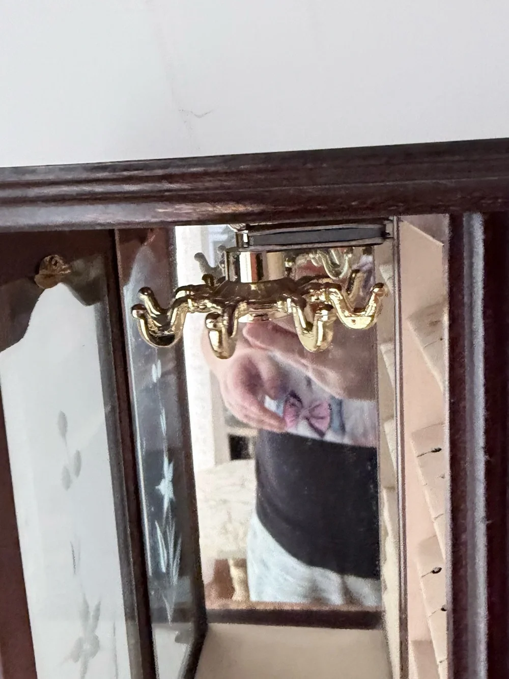 Wooden Mirrored Jewelry Cabinet in Deep Mahogany jewelry